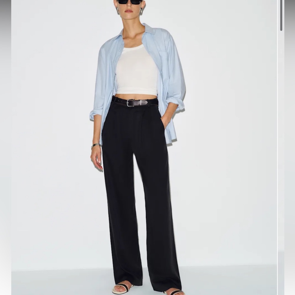 Reformation black tencel high rise wide leg tall pant, size US 4